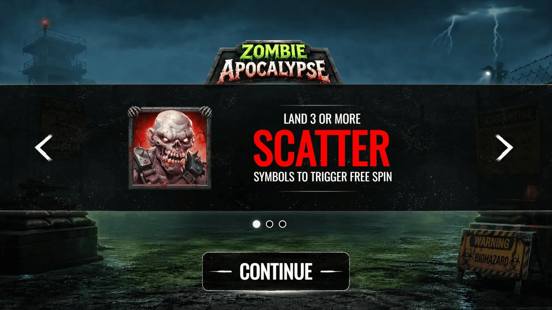 Zombie Apocalypse slot intro screen