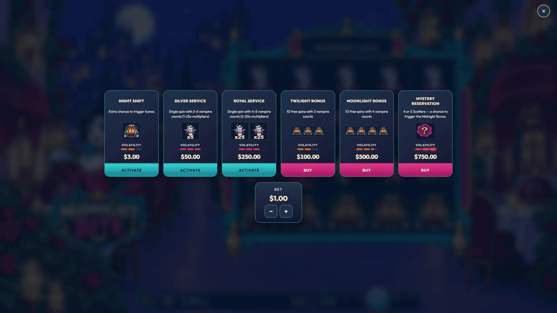 Midnight Bite bonus buy menu