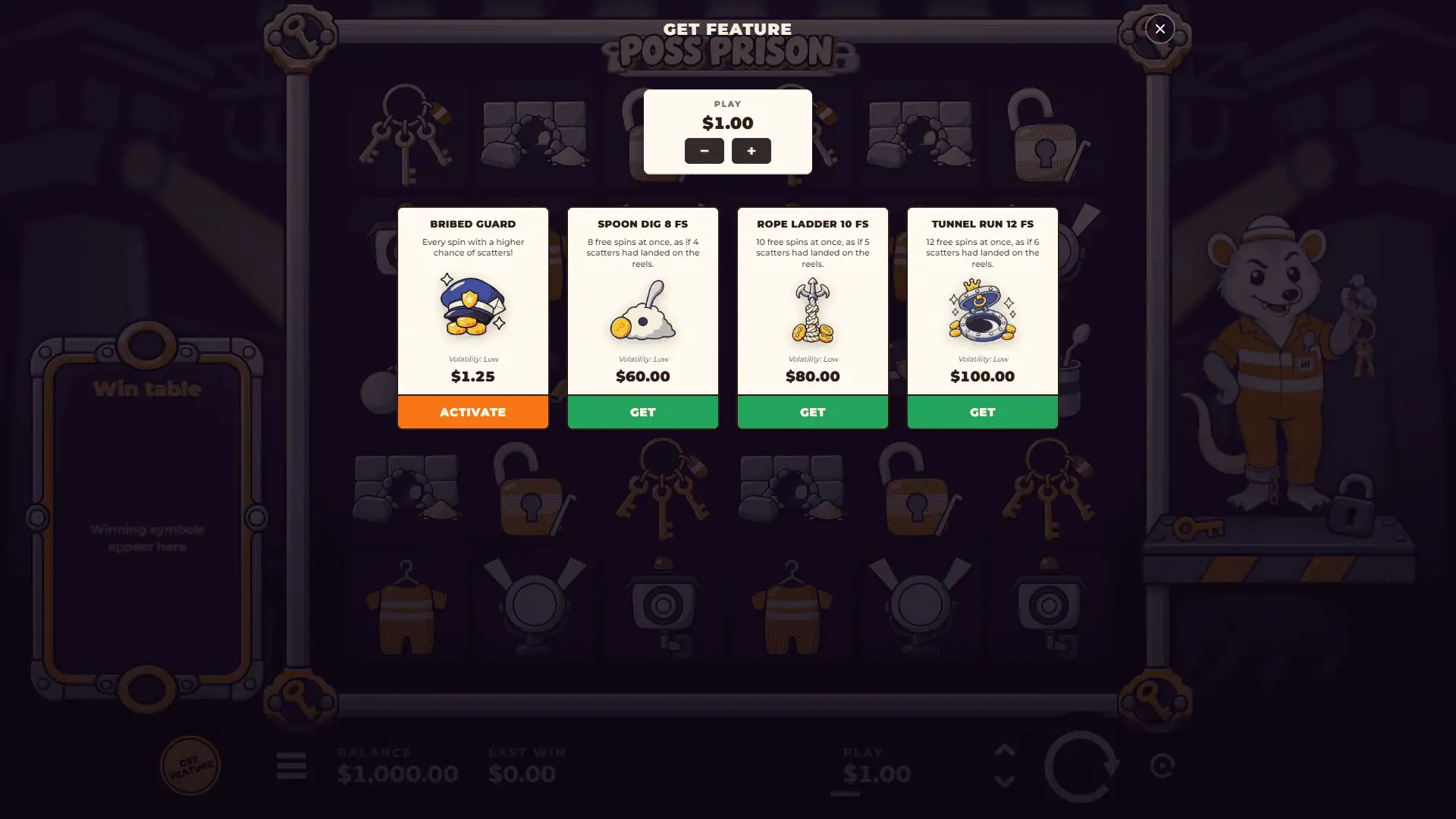 Poss Prison bonus buy menu
