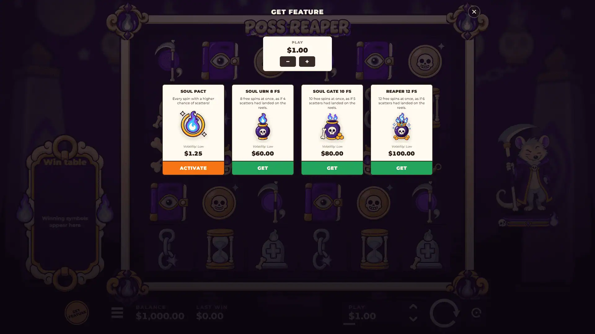 Poss Reaper bonus buy menu