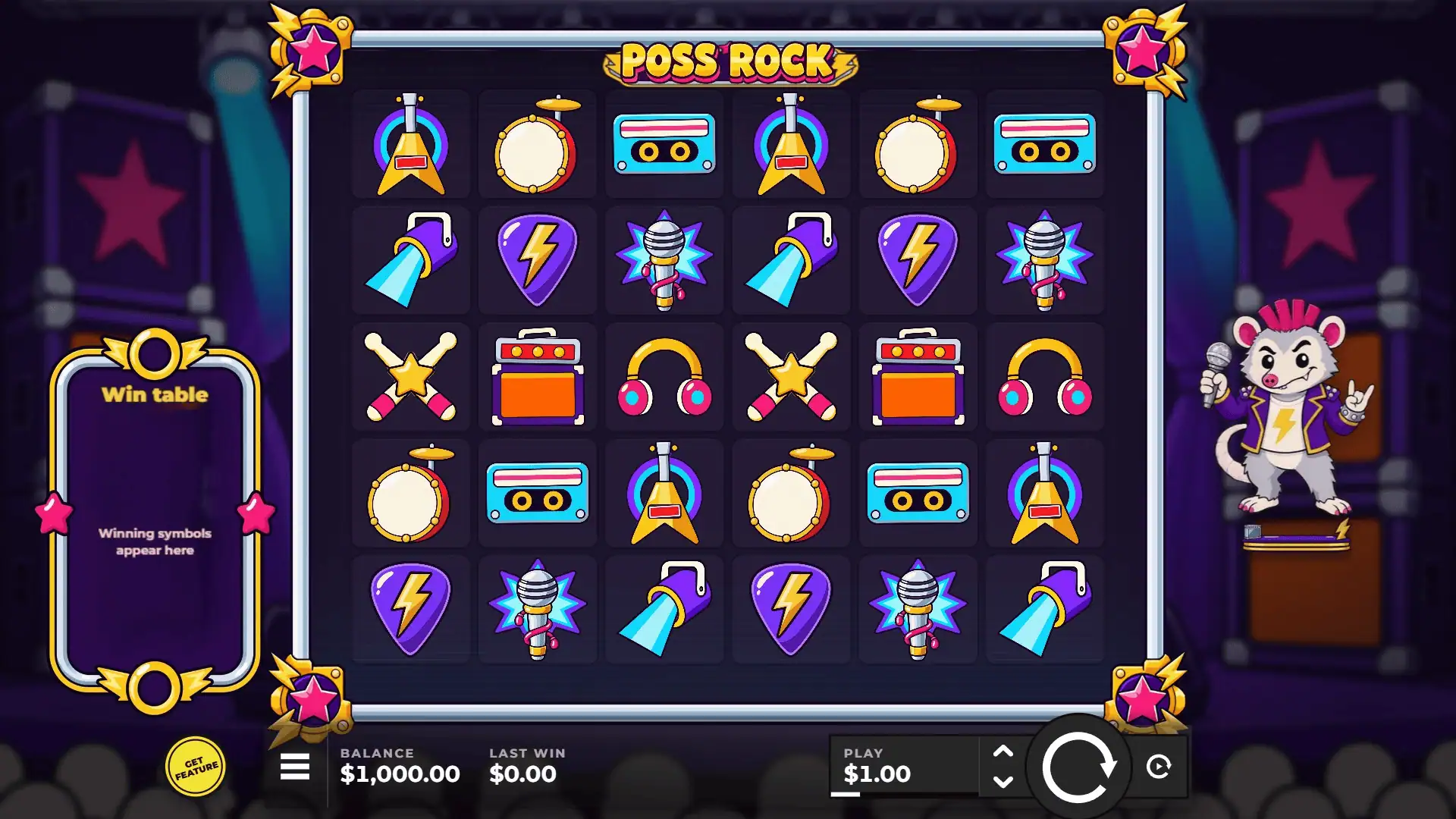 Poss Rock slot gameplay reels