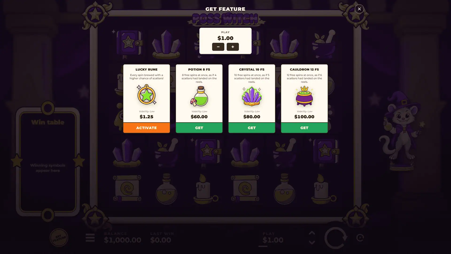 Poss Witch bonus buy menu