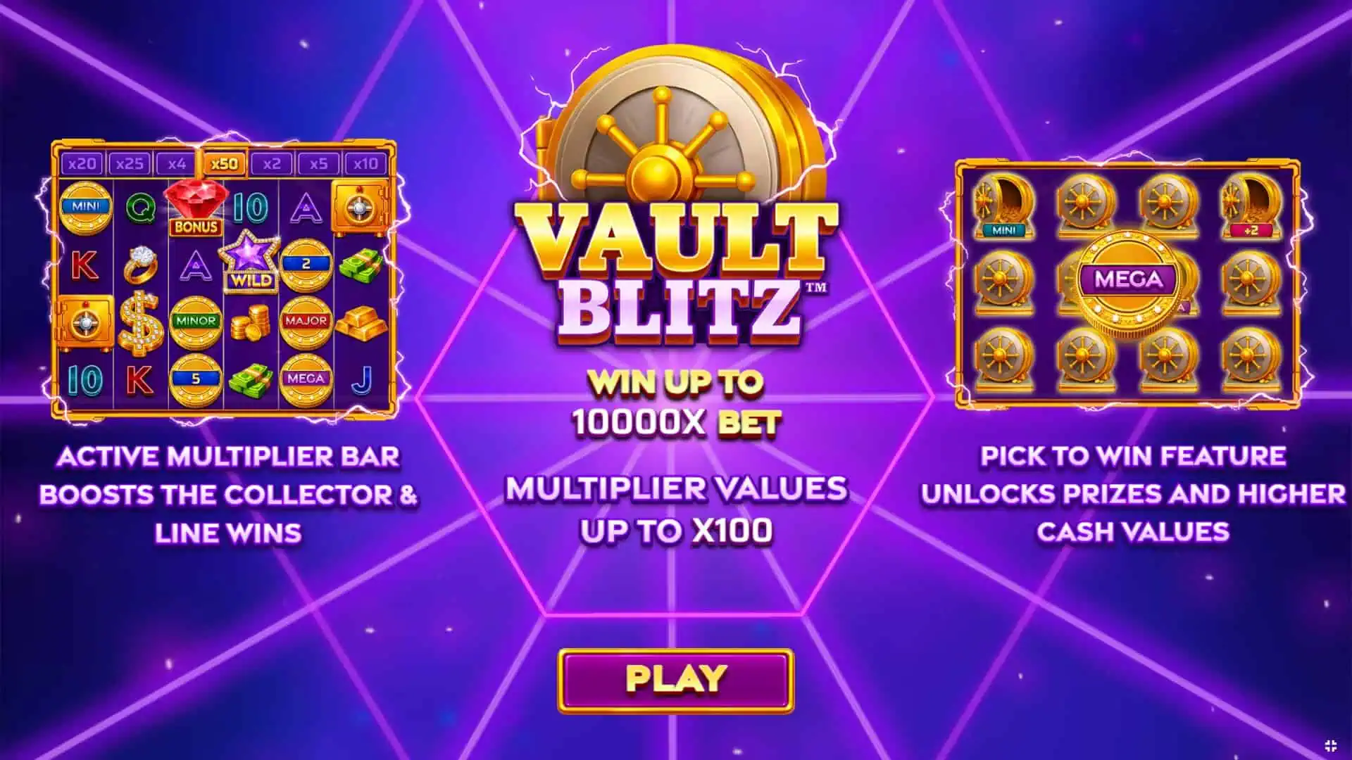 Vault Blitz slot intro screen