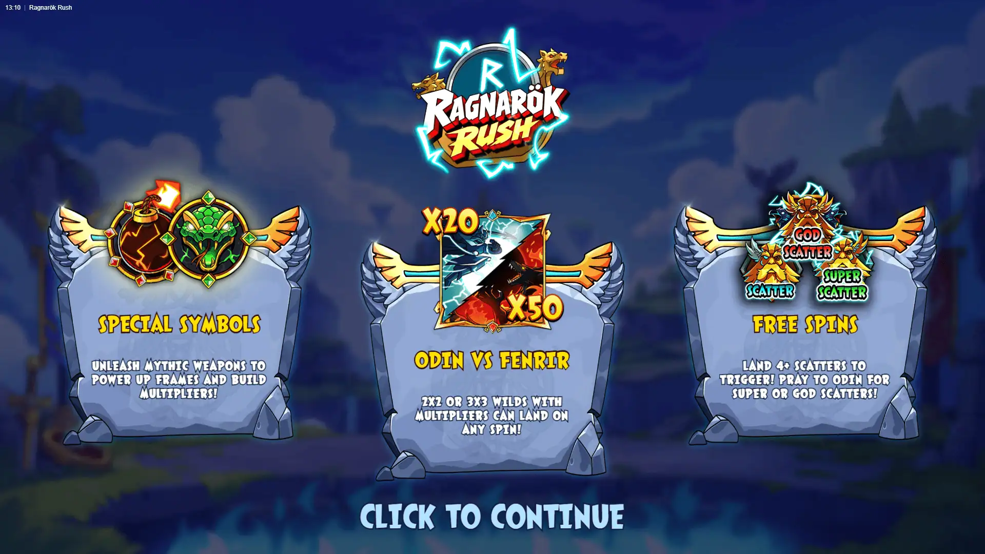 Ragnarok Rush slot intro screen