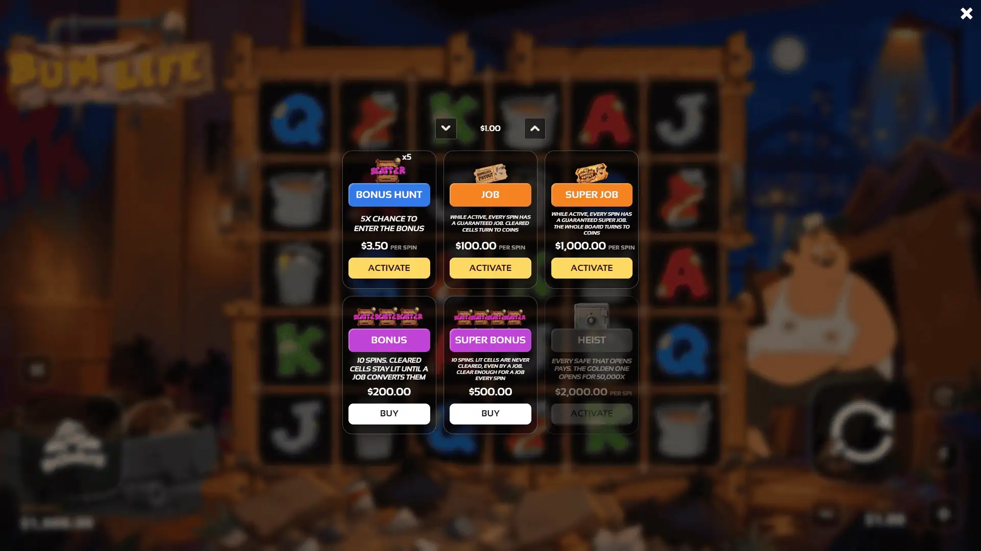 Bum Life Cluster Pays bonus buy menu