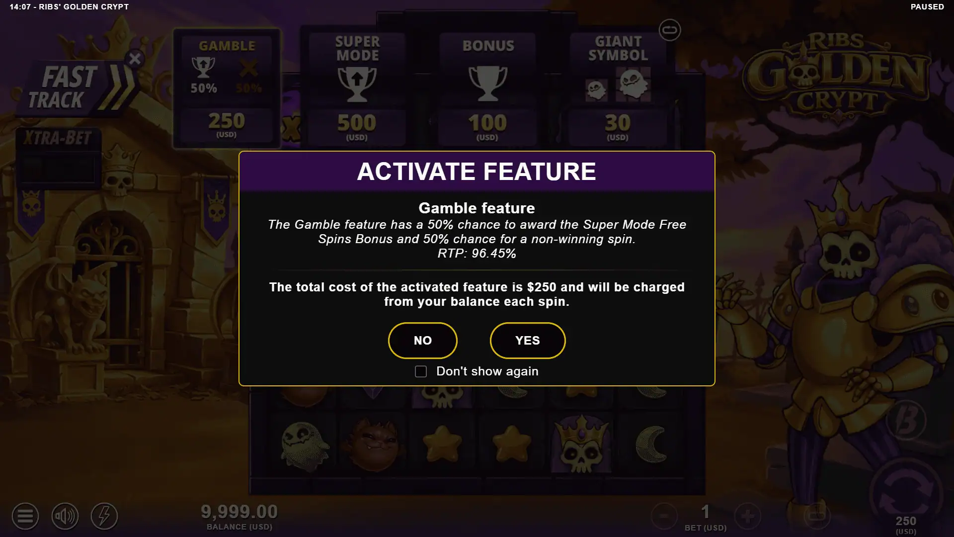Ribs Golden Crypt bonus buy menu