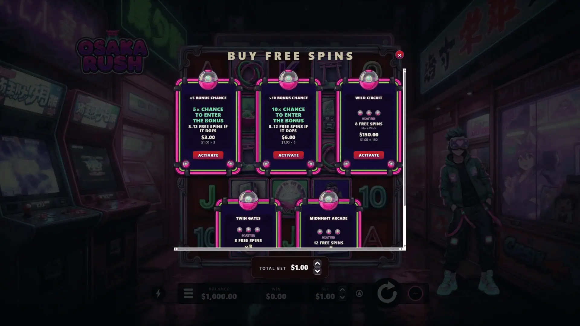 Osaka Rush bonus buy menu