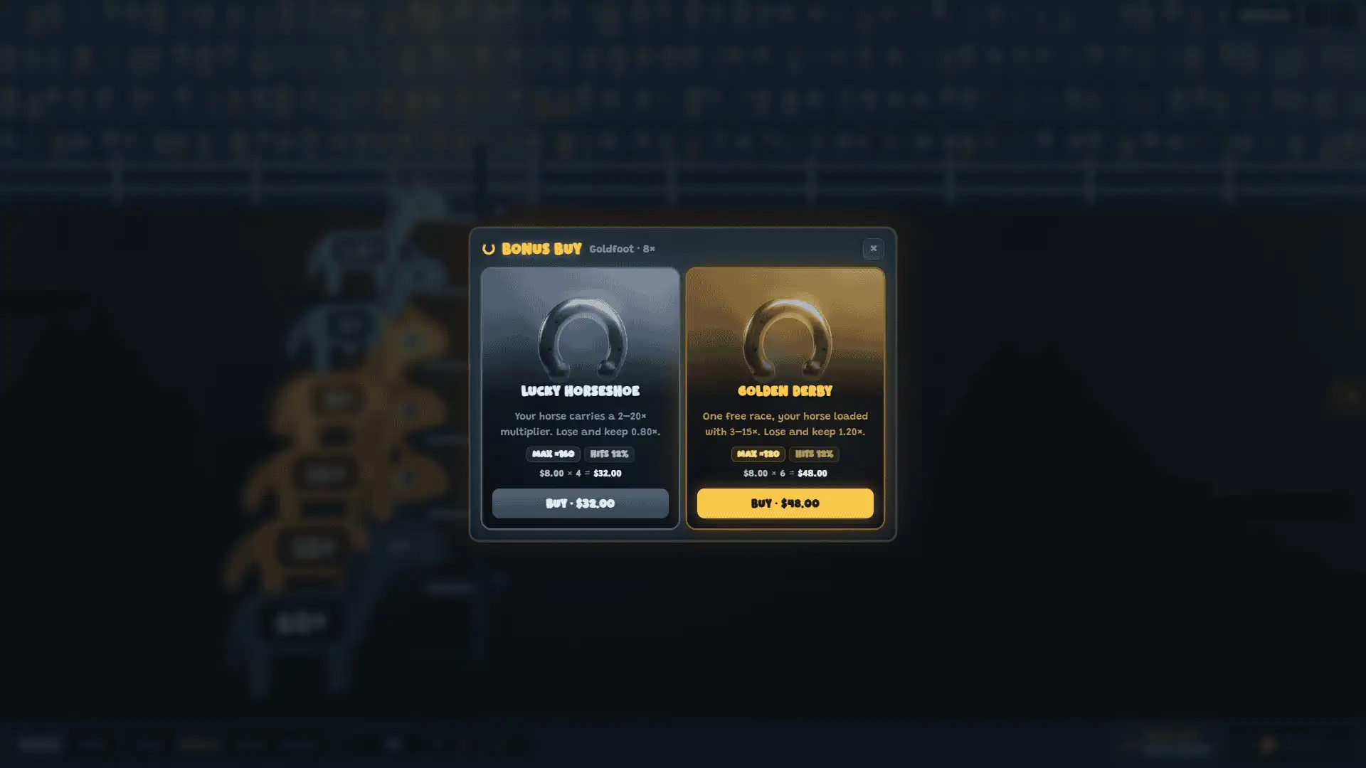 Horsey: Golden Derby bonus buy menu