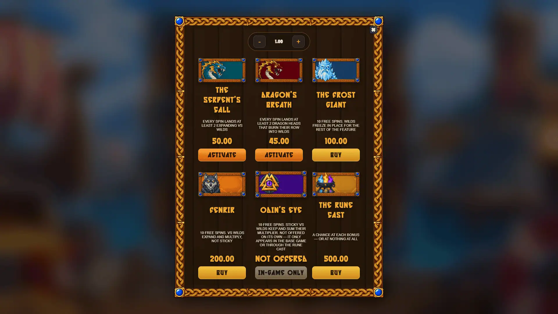 Viking Treasure Secrets bonus buy menu