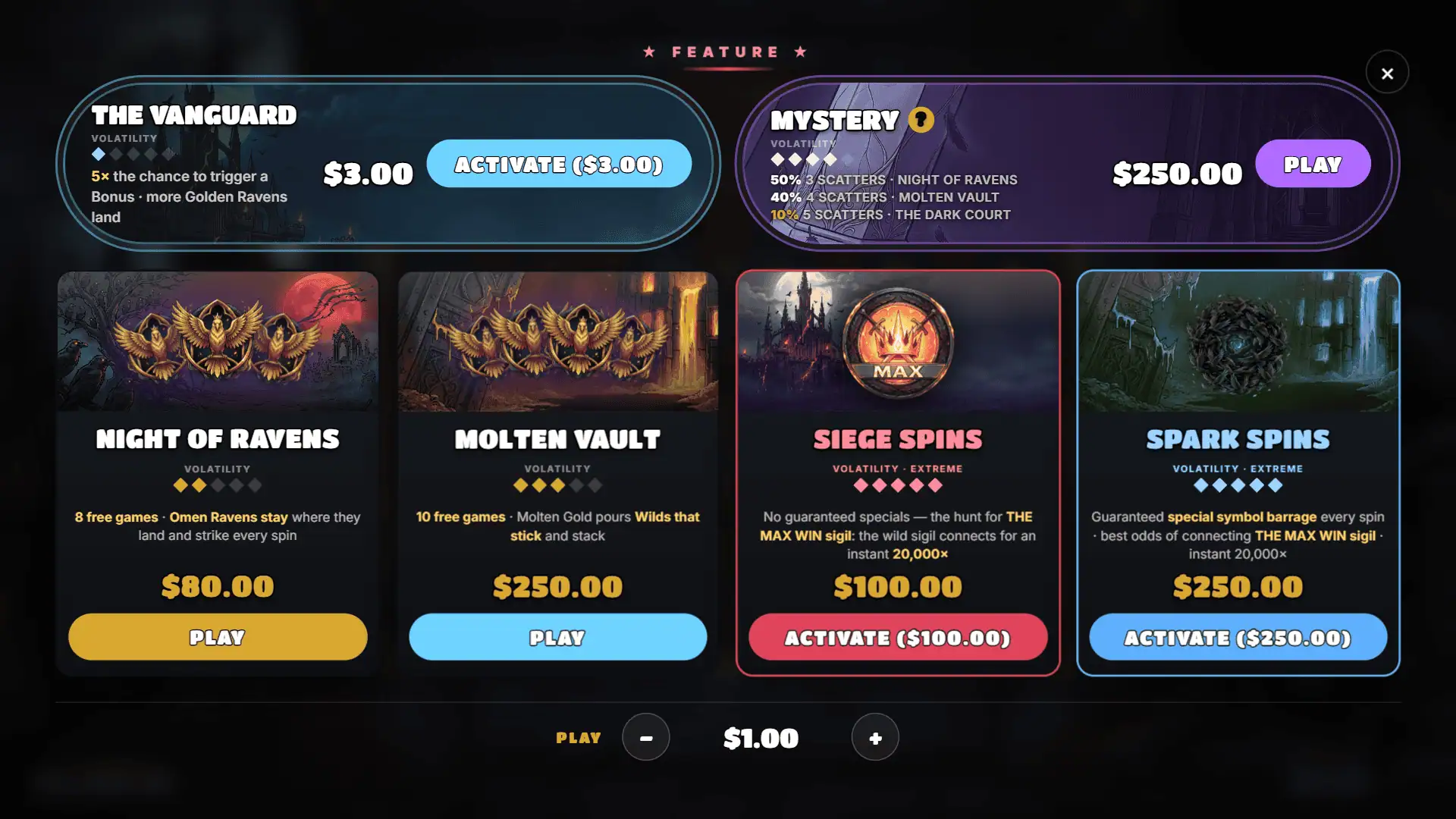 Dread Knight bonus buy menu