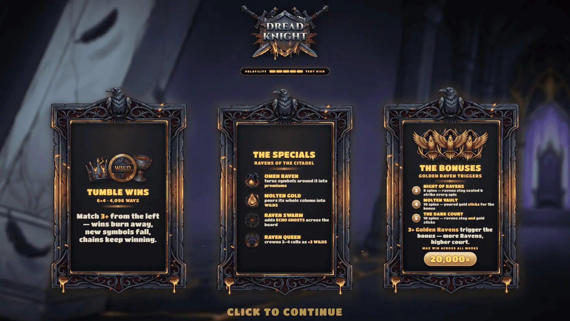 Dread Knight slot intro screen