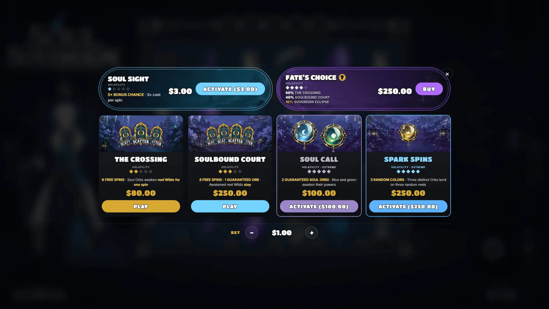 Soul Sovereign bonus buy menu