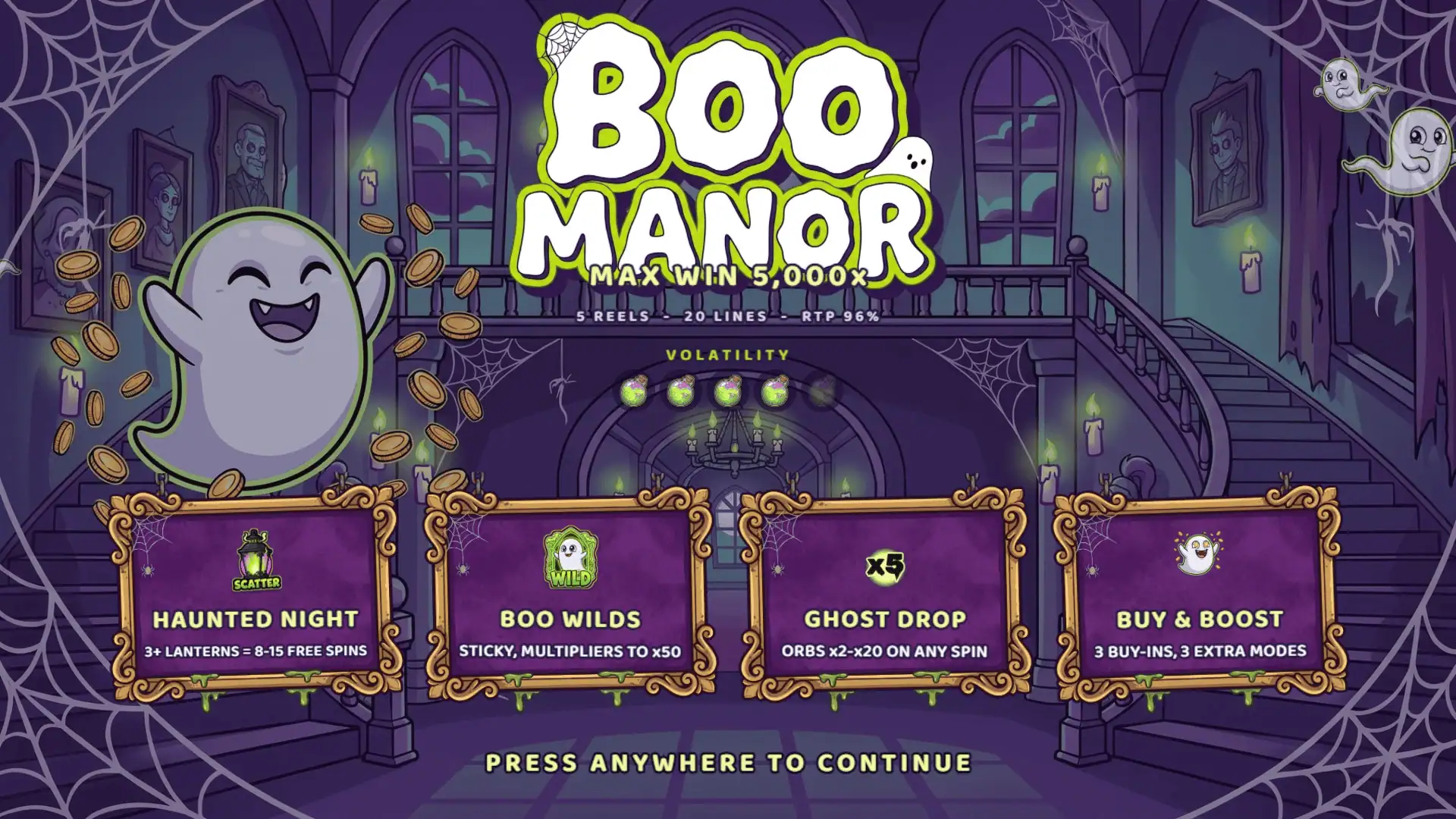 Boo Manor slot intro screen