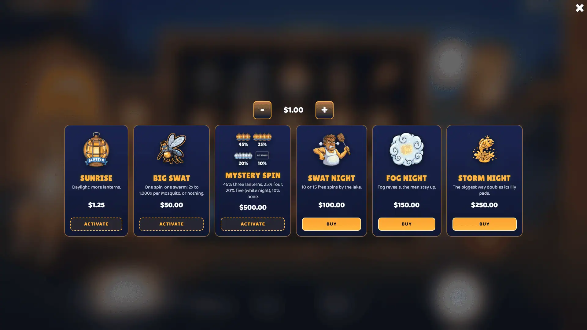 Buzz Splash bonus buy menu