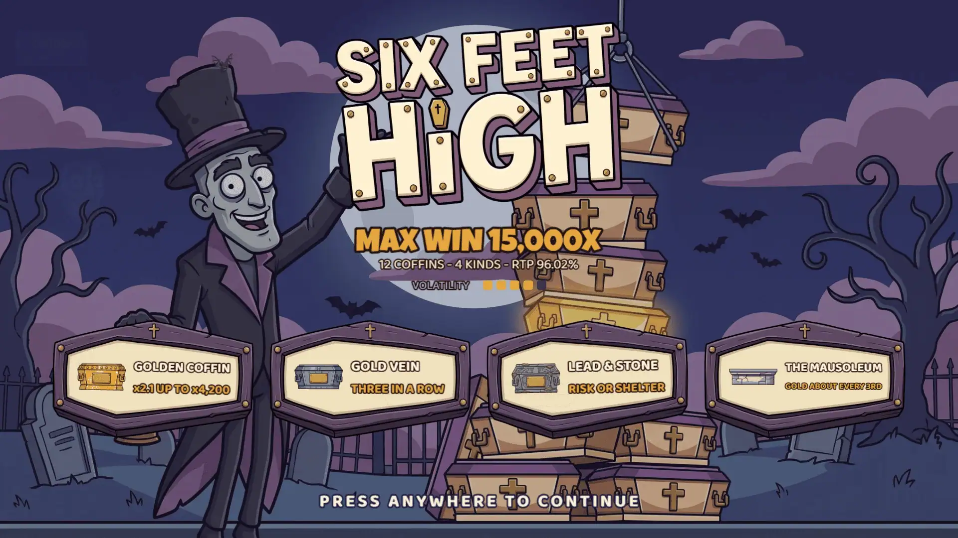 Six Feet High slot intro screen