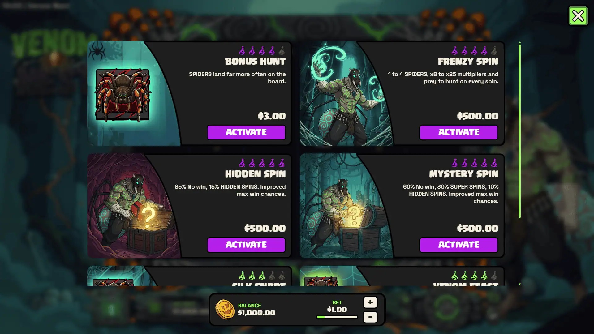 Venom Nest bonus buy menu