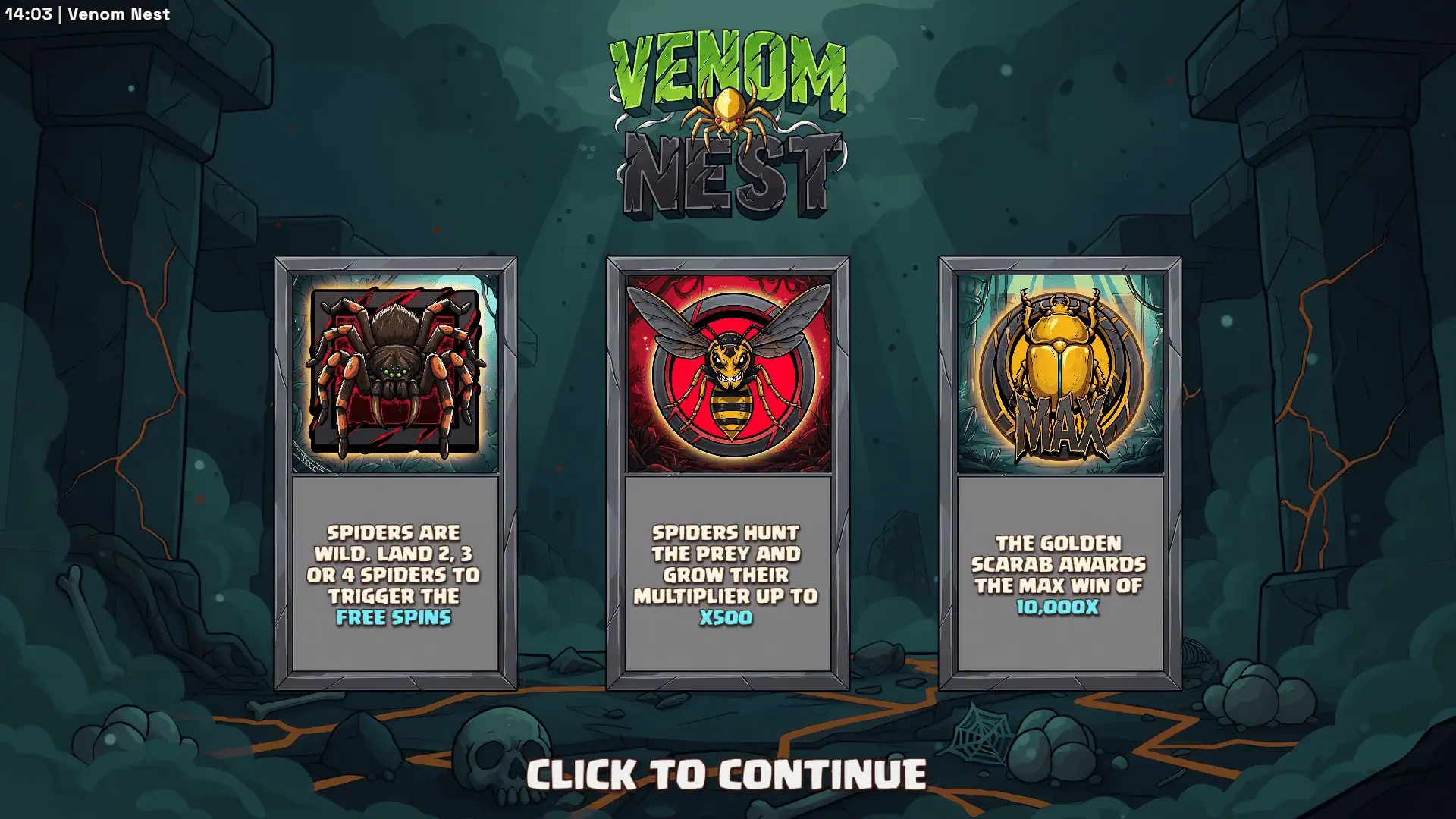 Venom Nest slot intro screen