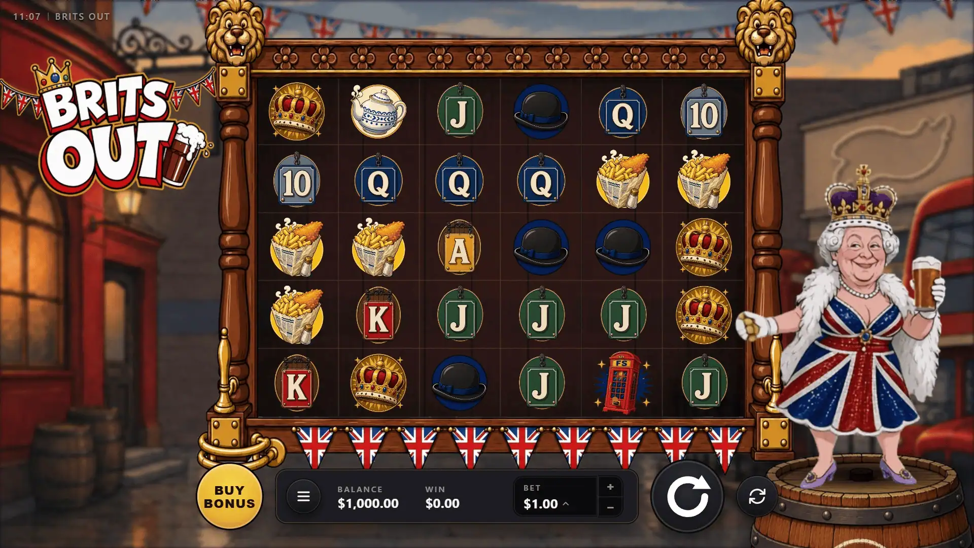 Brits Out slot gameplay reels