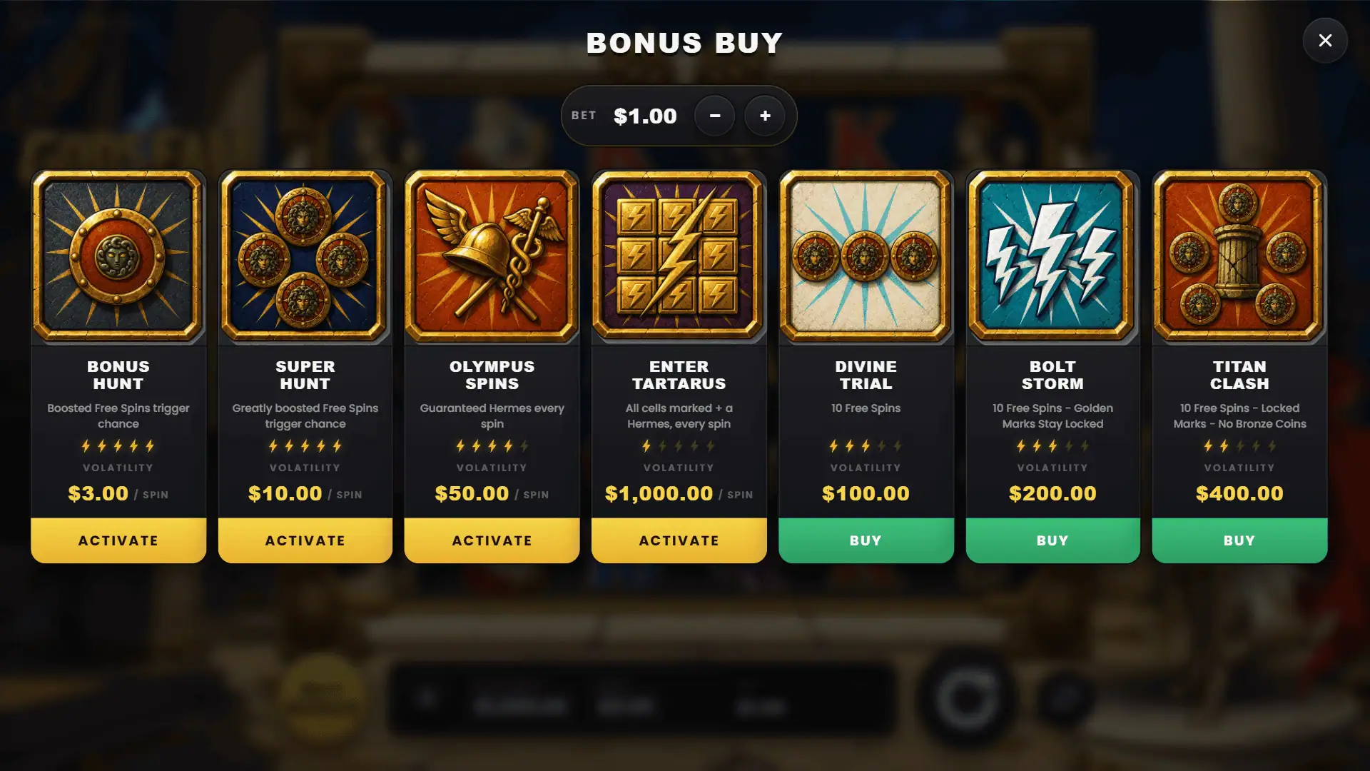 Godsfall bonus buy menu
