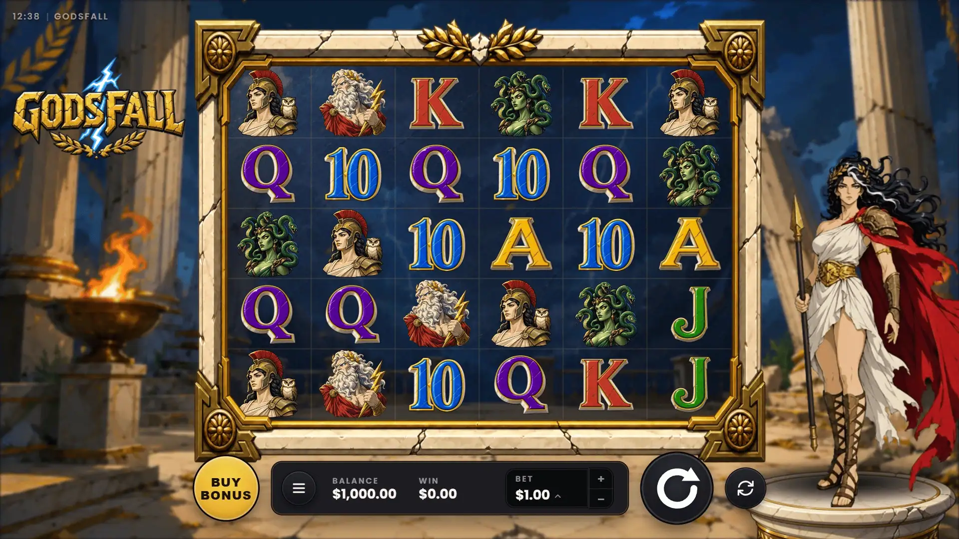 Godsfall slot gameplay reels