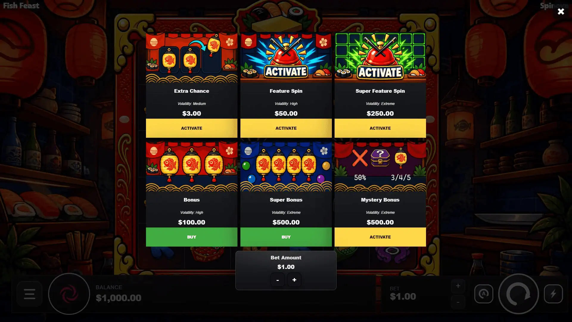 Fish Feast bonus buy menu