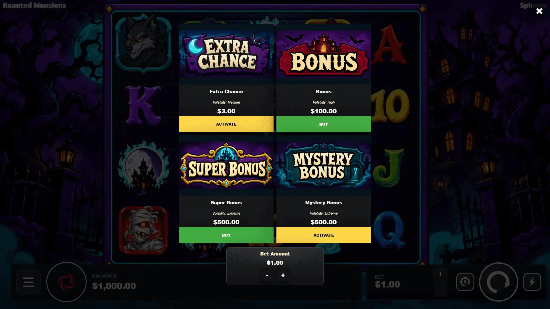 Haunted Mansions bonus buy menu