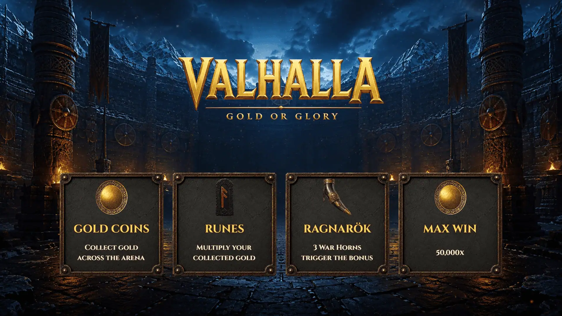 VALHALLA: Gold or Glory slot intro screen