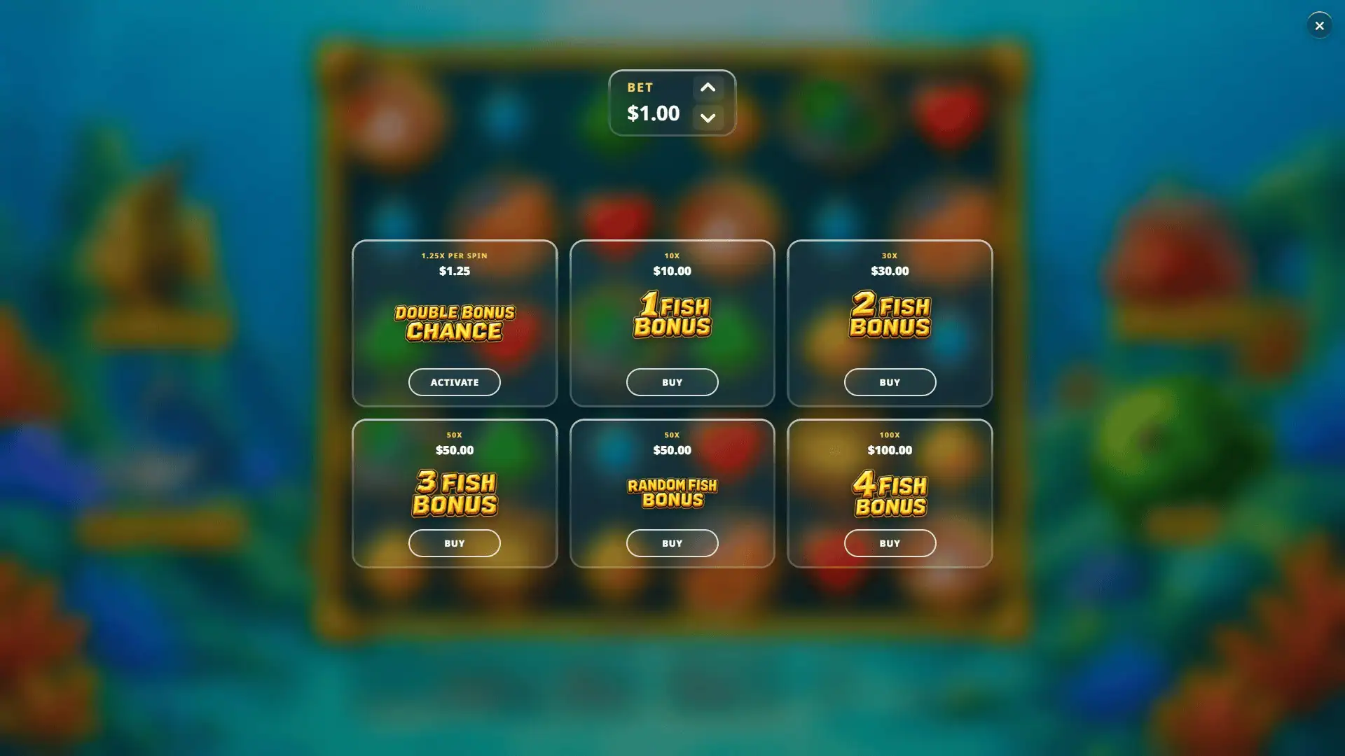 Rush 4 Fish bonus buy menu