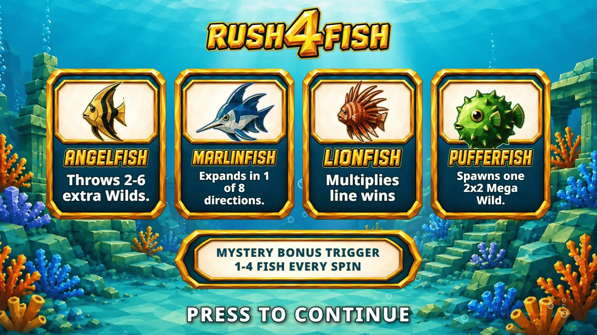 Rush 4 Fish slot intro screen
