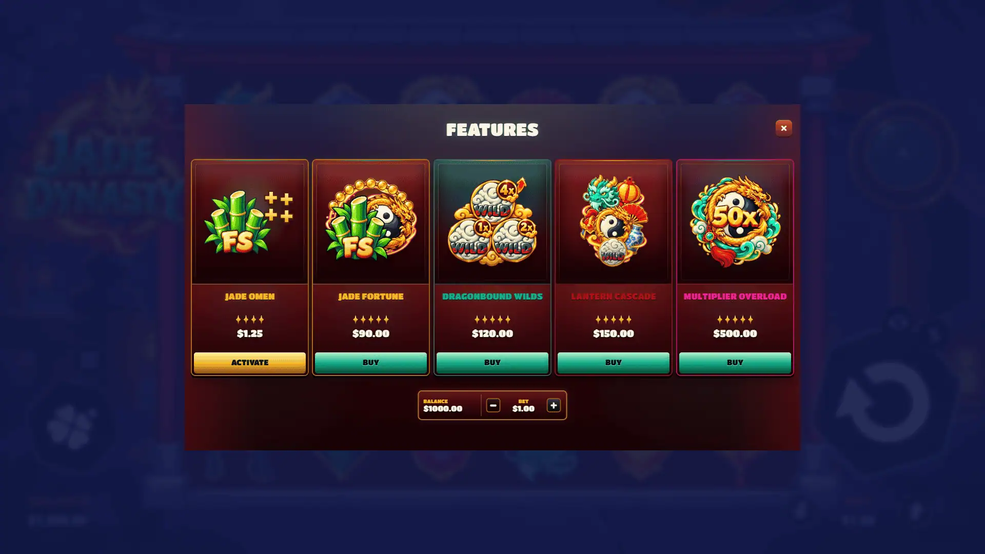 Jade Dynasty bonus buy menu