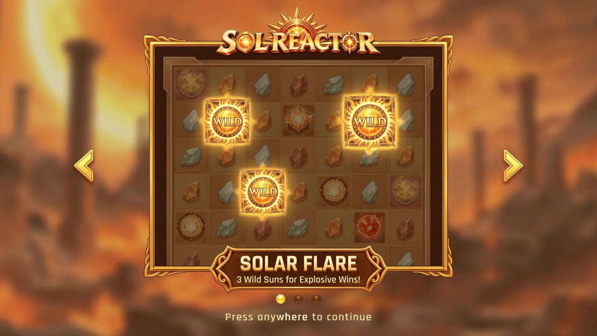 Sol Reactor slot intro screen