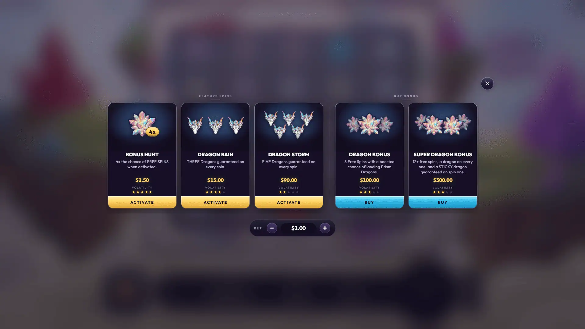 Prism Path bonus buy menu