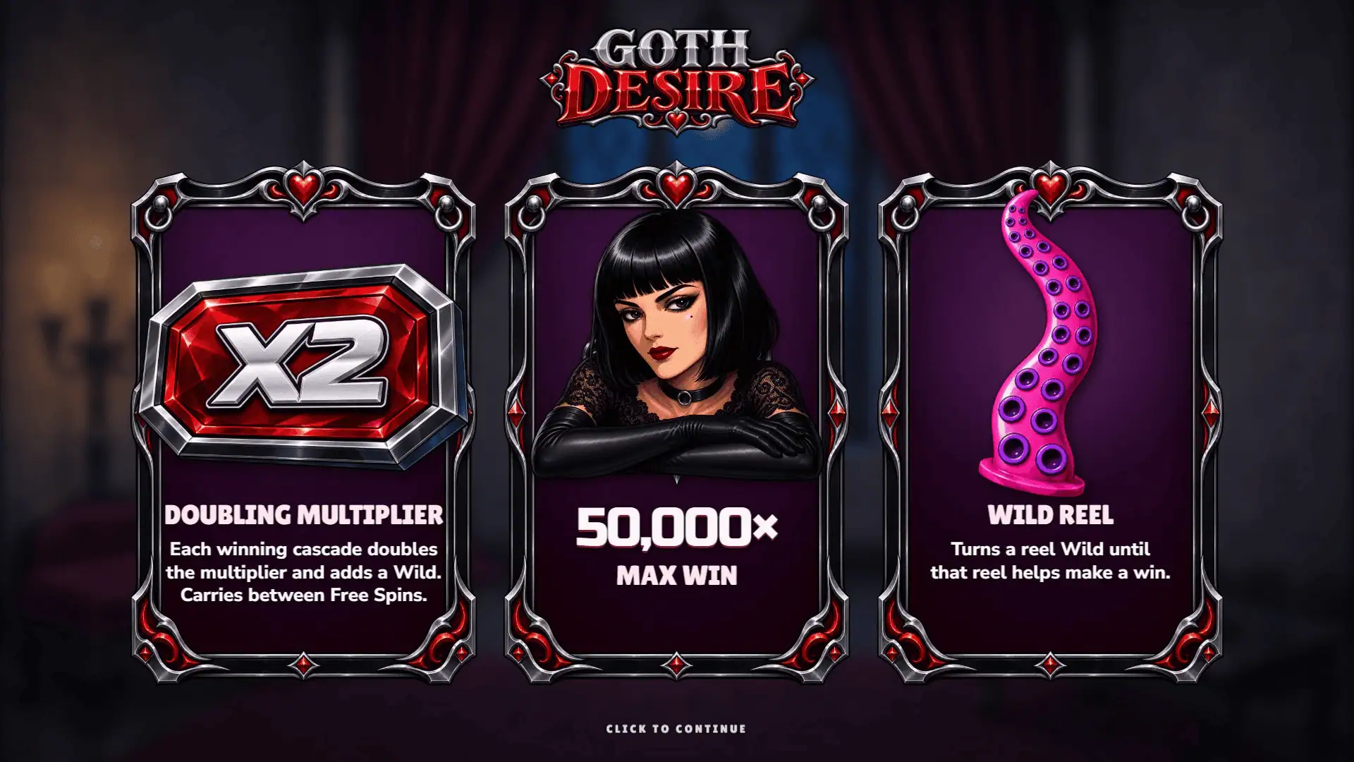 Goth Desire slot intro screen