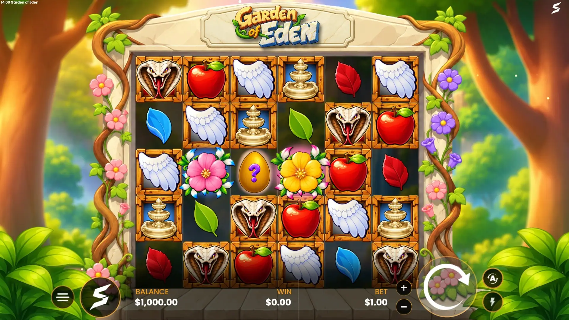 Garden of Eden Cluster Pays slot gameplay reels