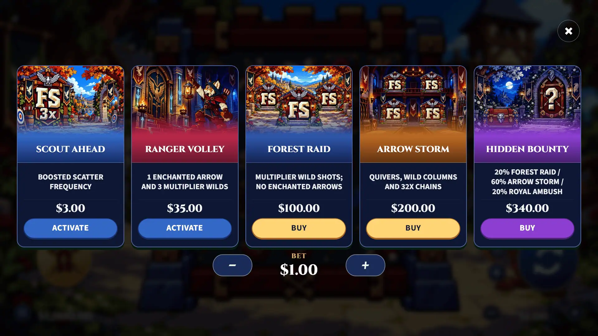 Arrow Reign bonus buy menu