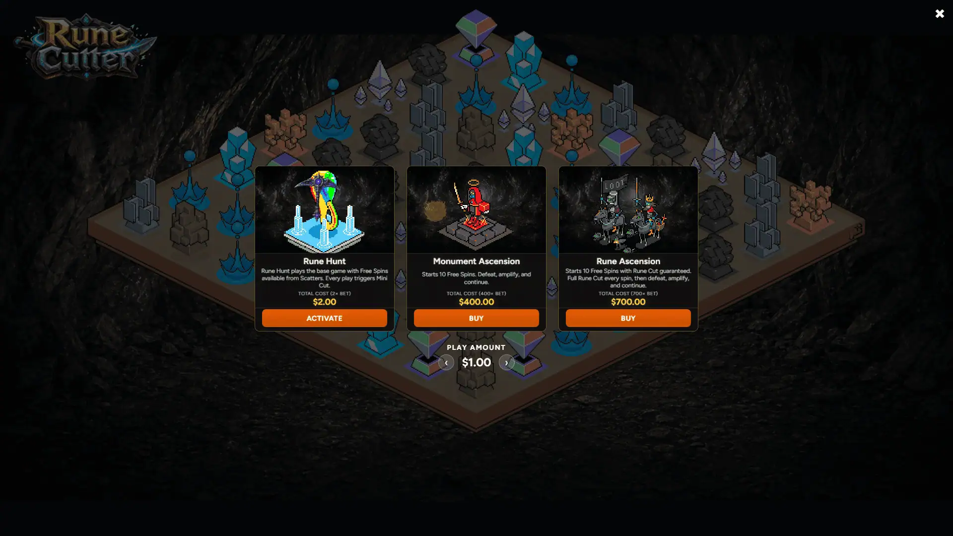 Rune Cutter bonus buy menu