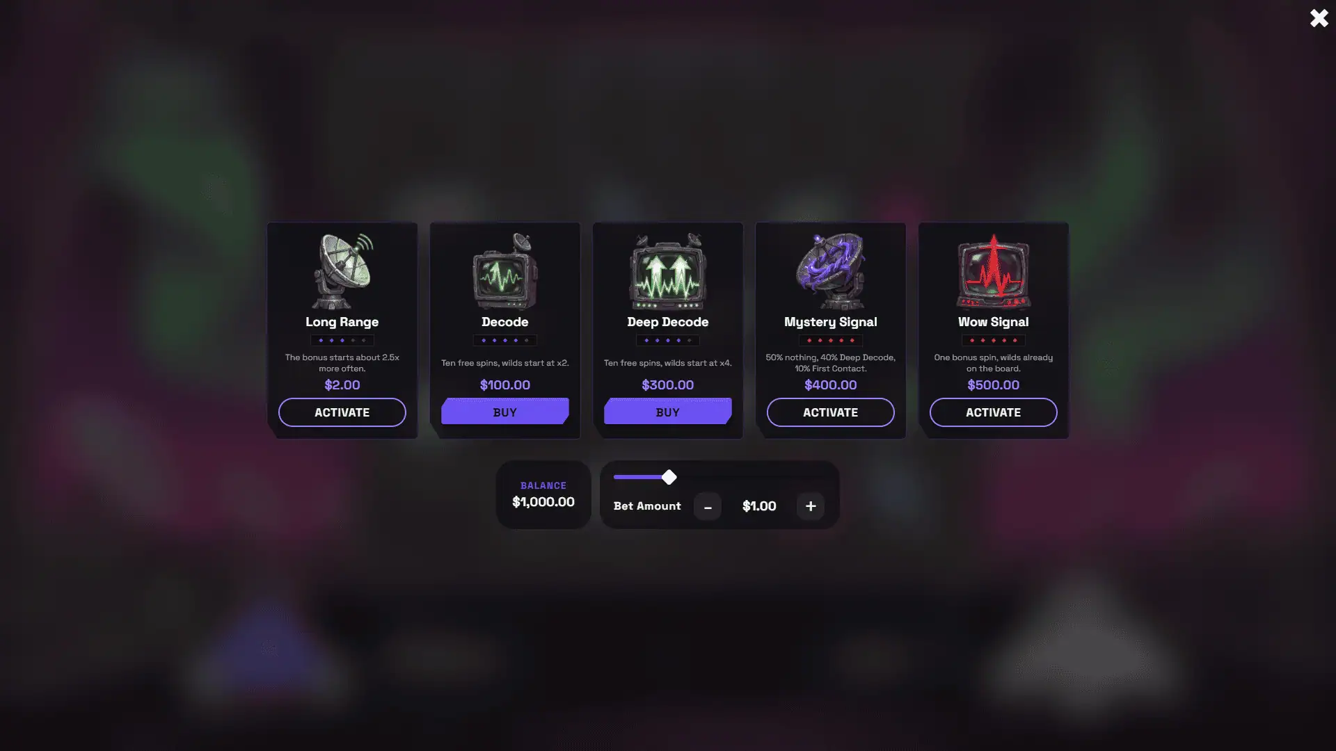 First Contact bonus buy menu