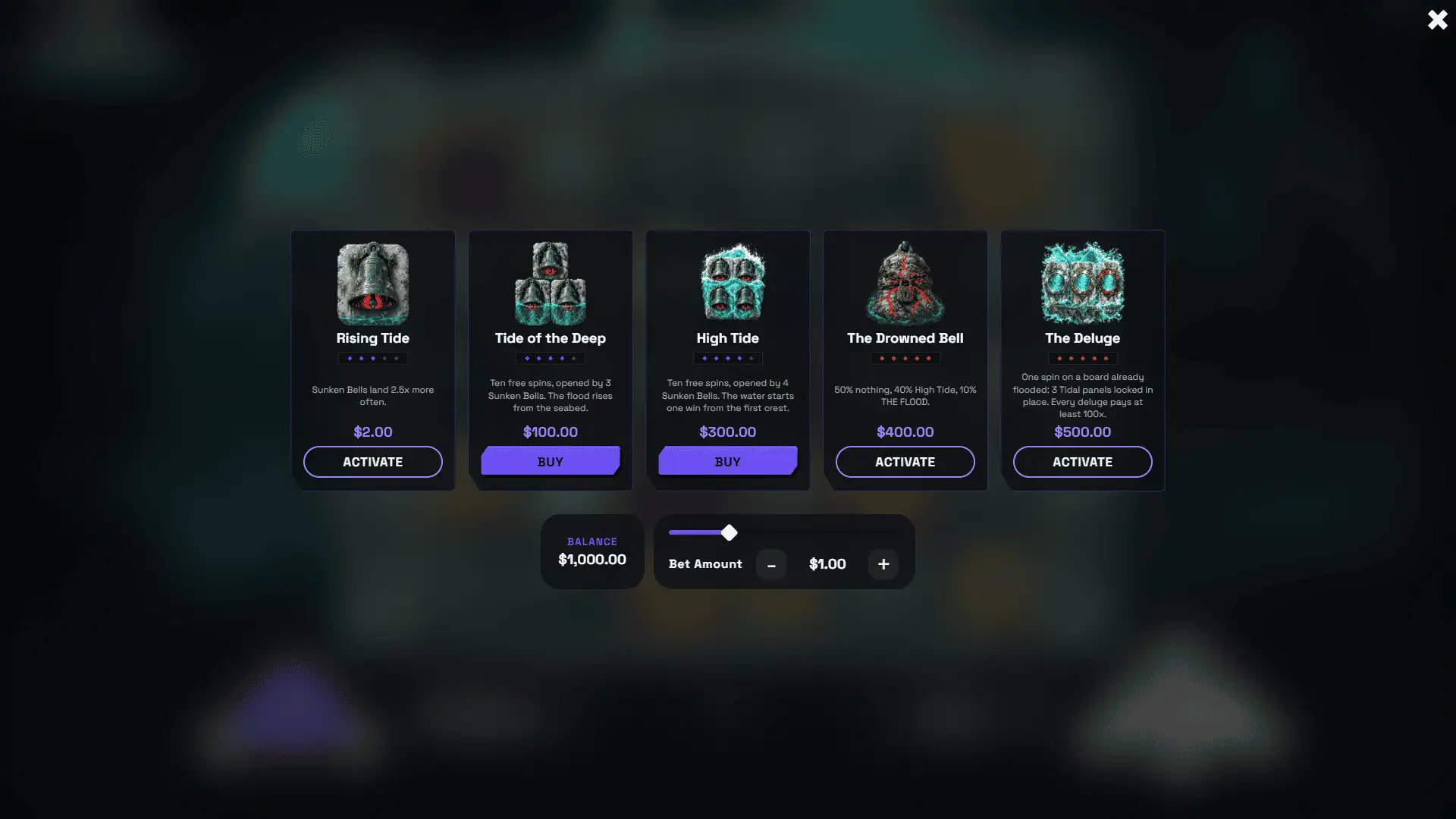 Sunken Cathedral bonus buy menu