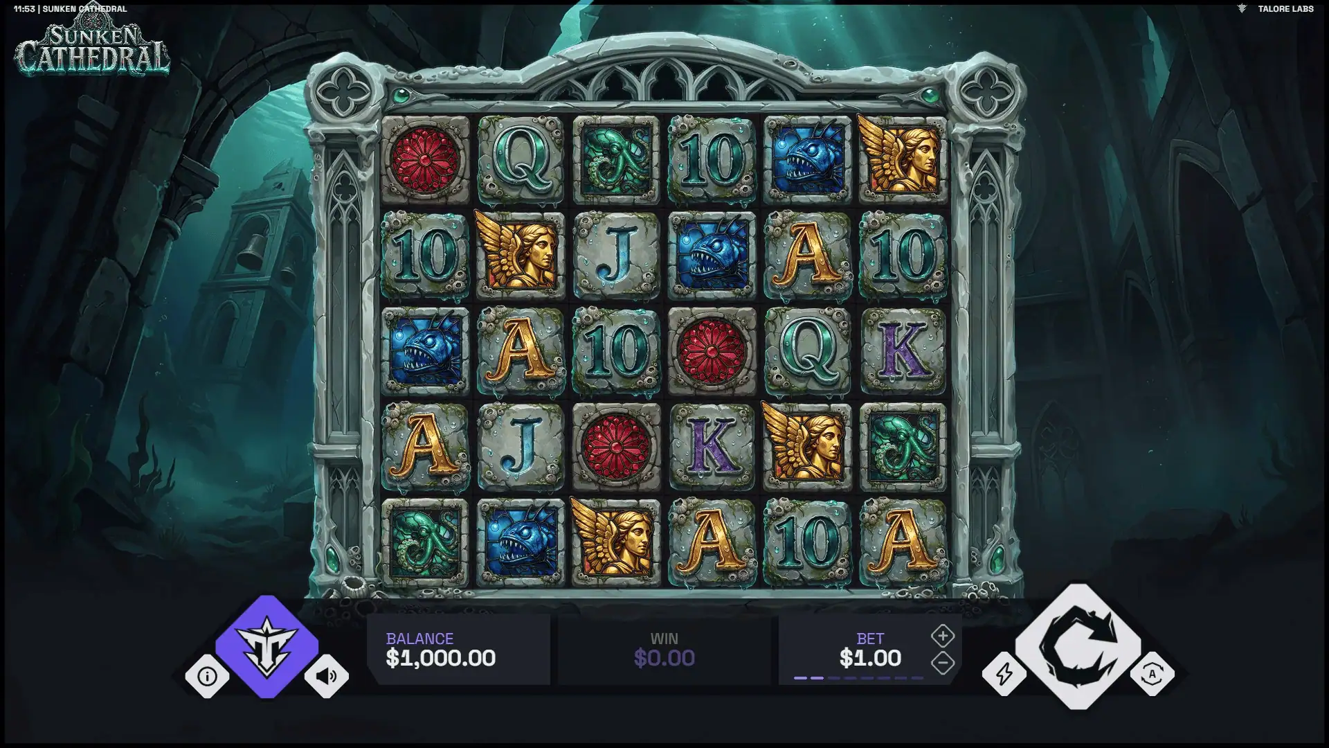 Sunken Cathedral slot gameplay reels