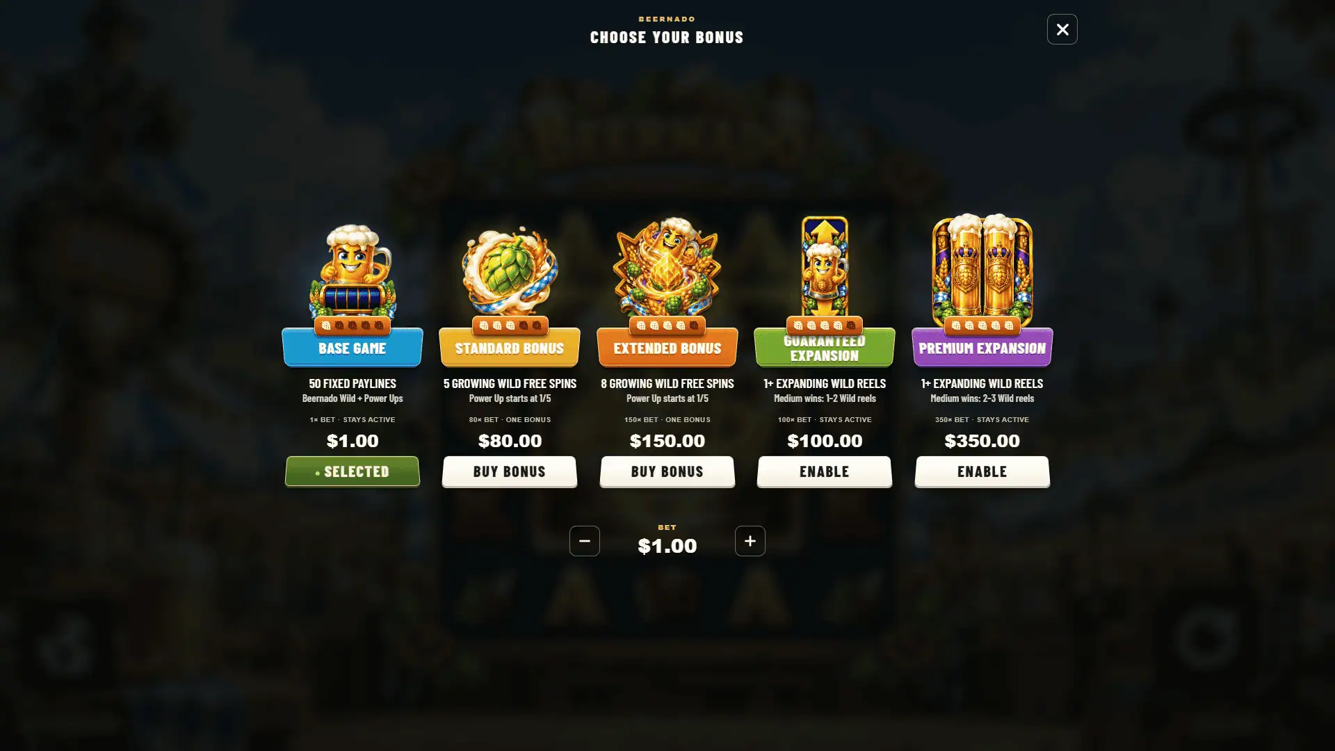 Beernado bonus buy menu