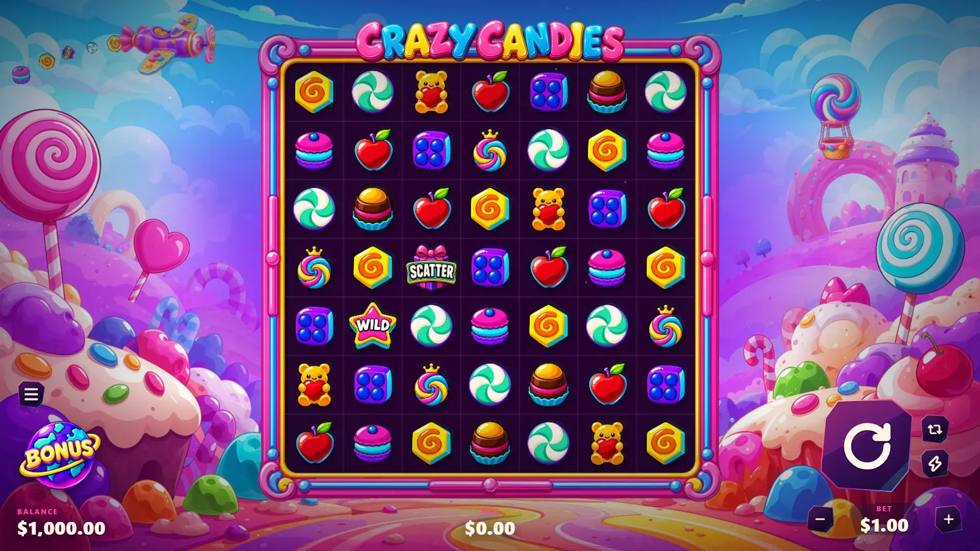 Crazy Candies slot gameplay reels