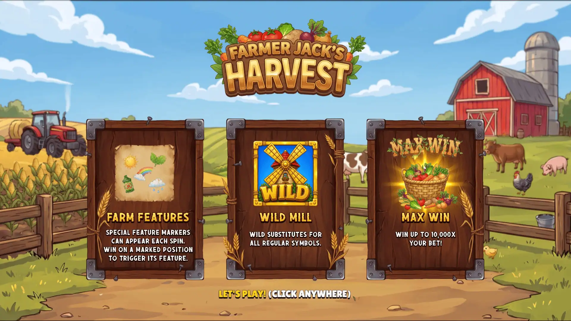 Farmer Jack's Harvest slot intro screen