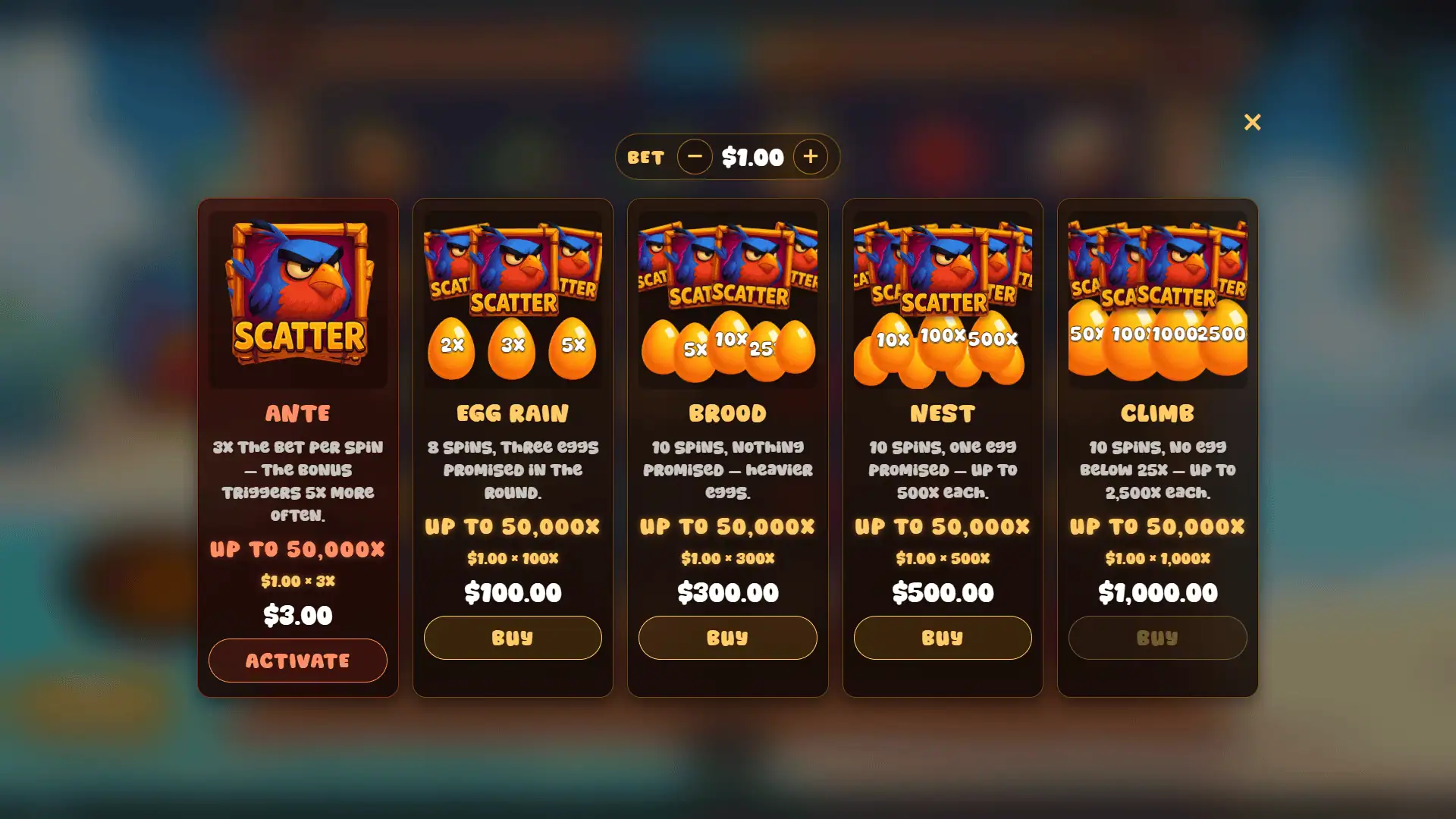 Cocorito bonus buy menu