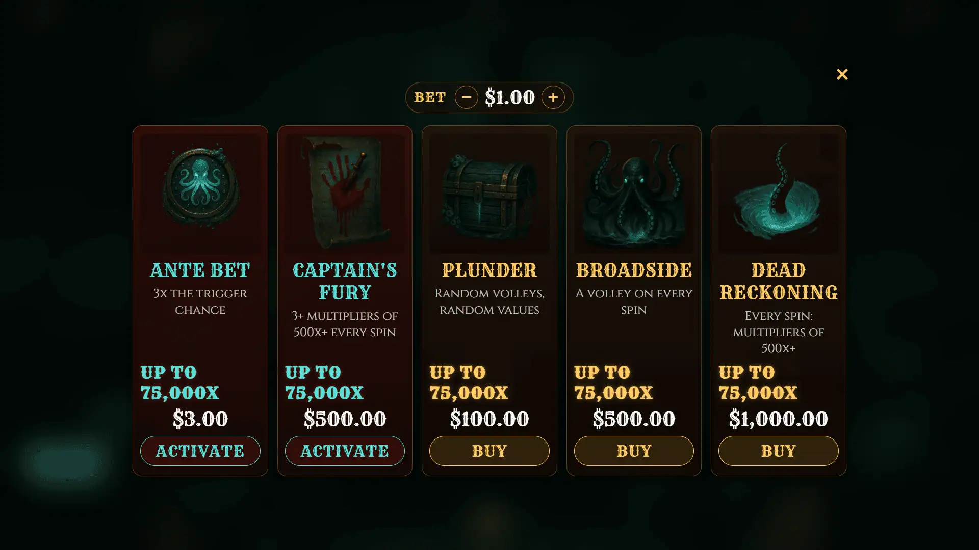 Dead Man's Ledger bonus buy menu