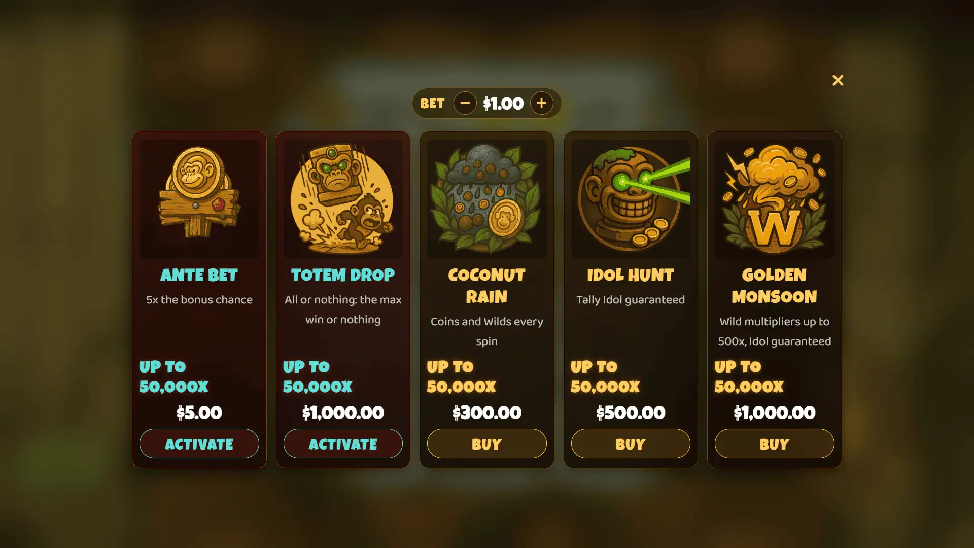 Jungle Tally bonus buy menu