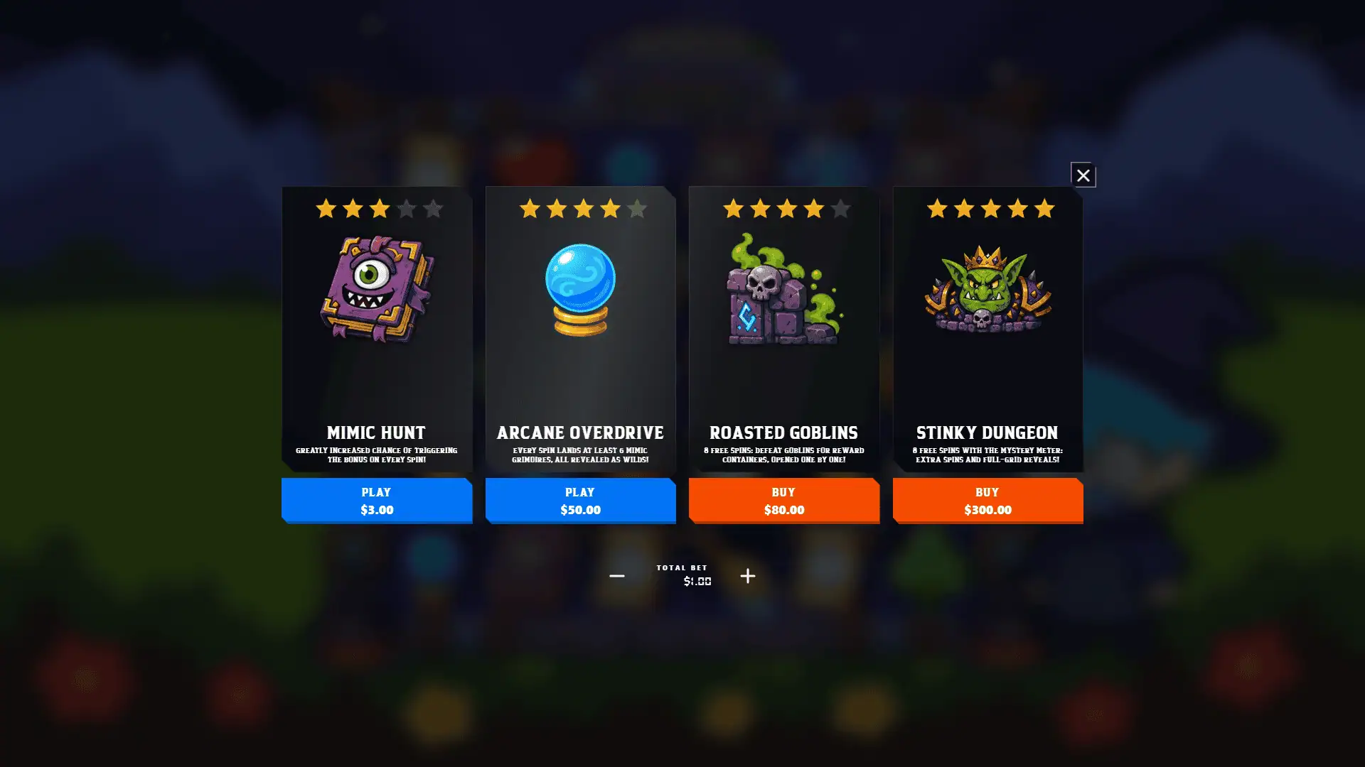 Muddler Dungeon: Mage & Goblins bonus buy menu