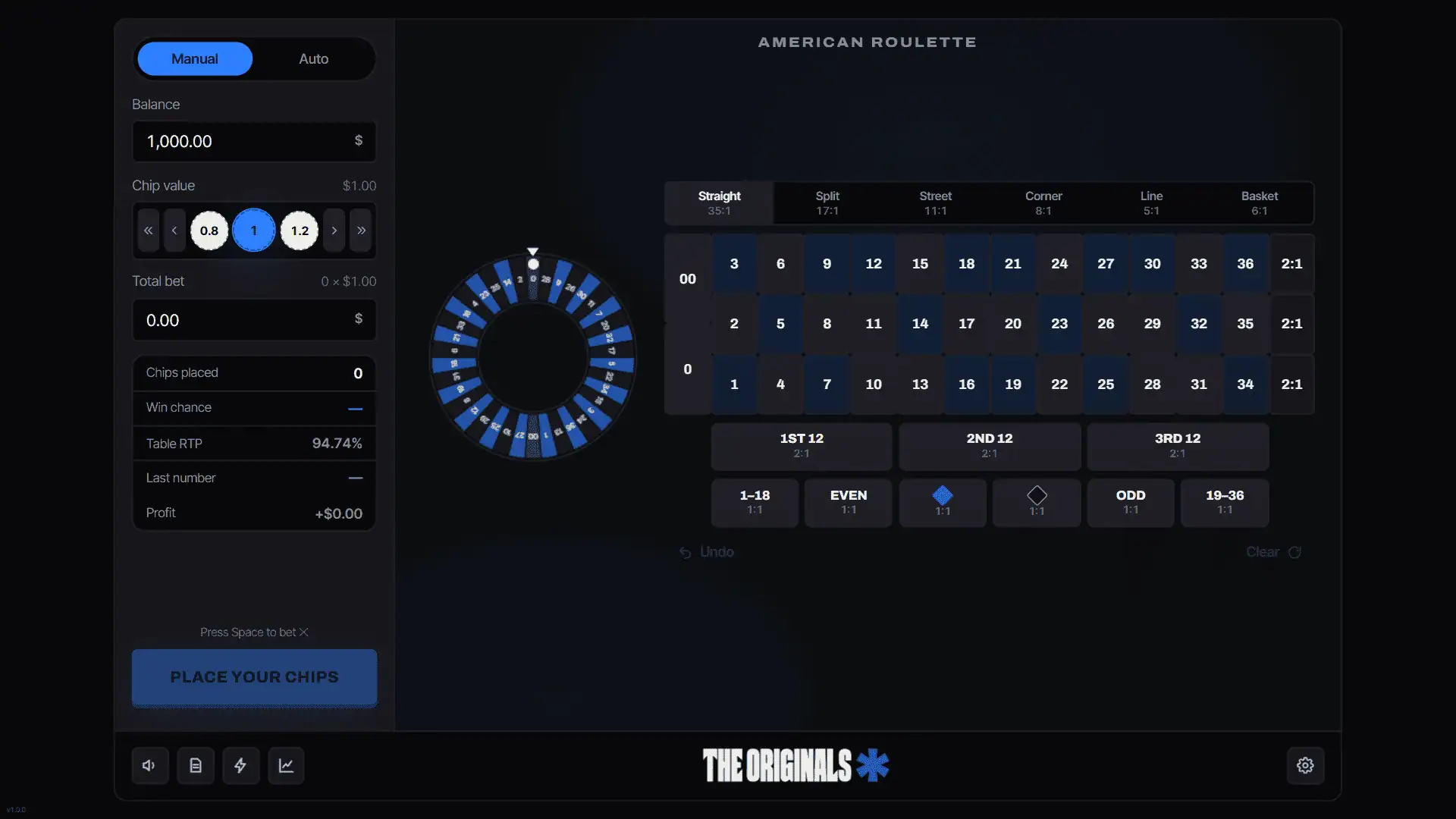American Roulette gameplay