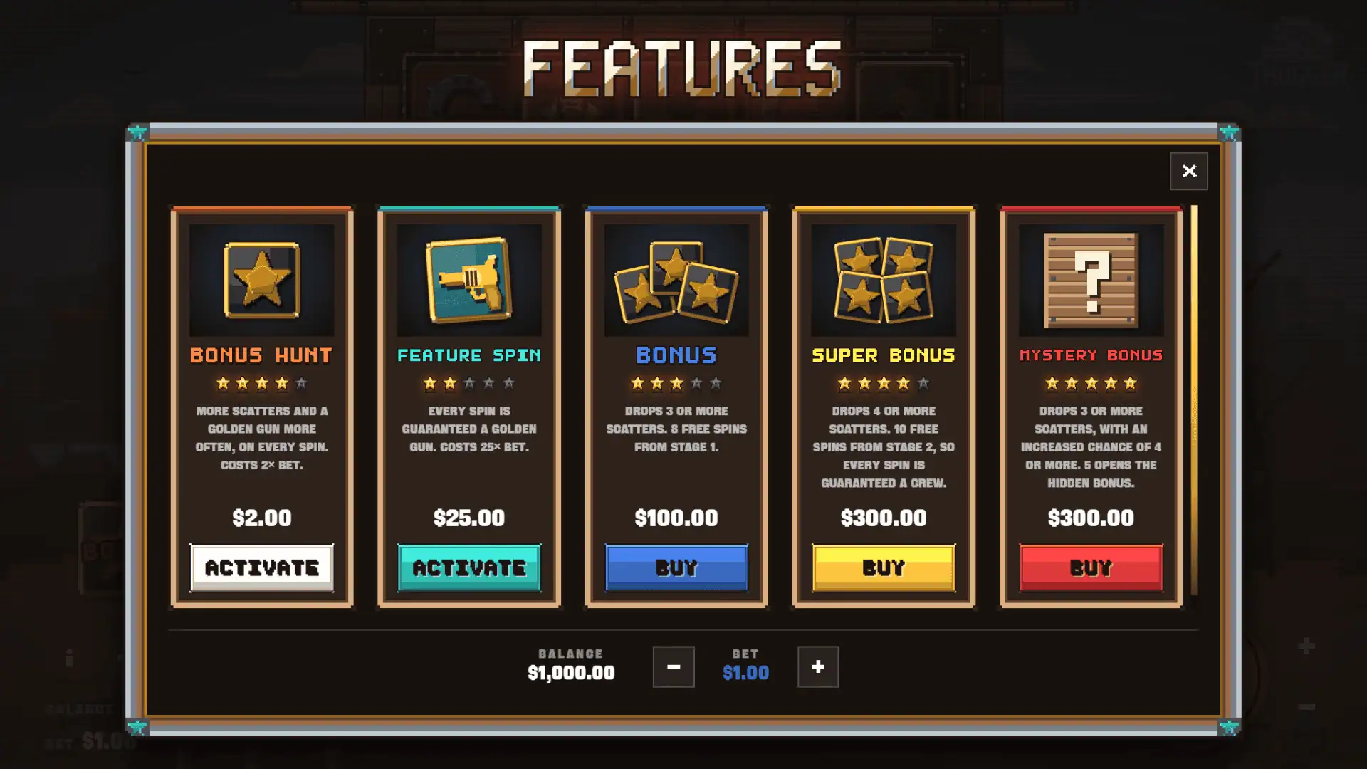 Cowboy Crew bonus buy menu