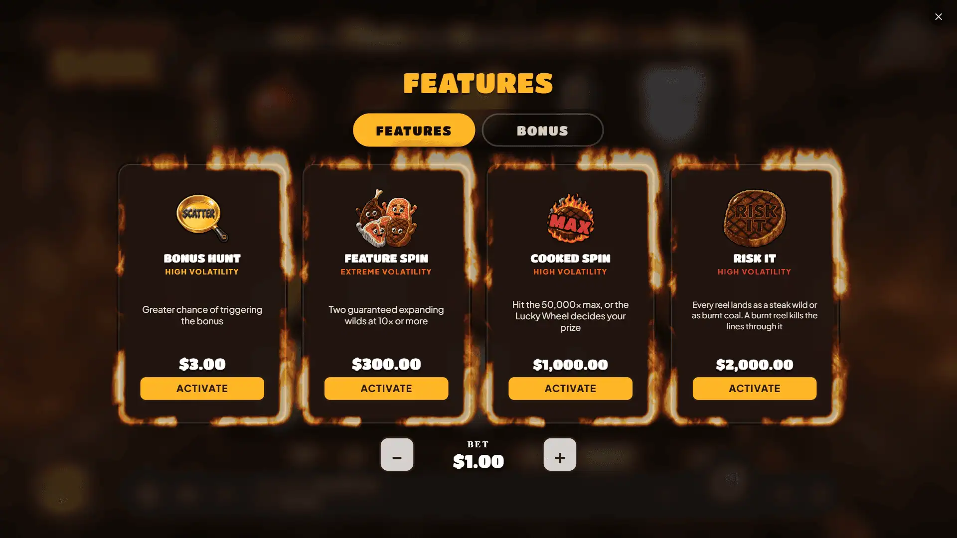 Juicy Steaks 50K bonus buy menu