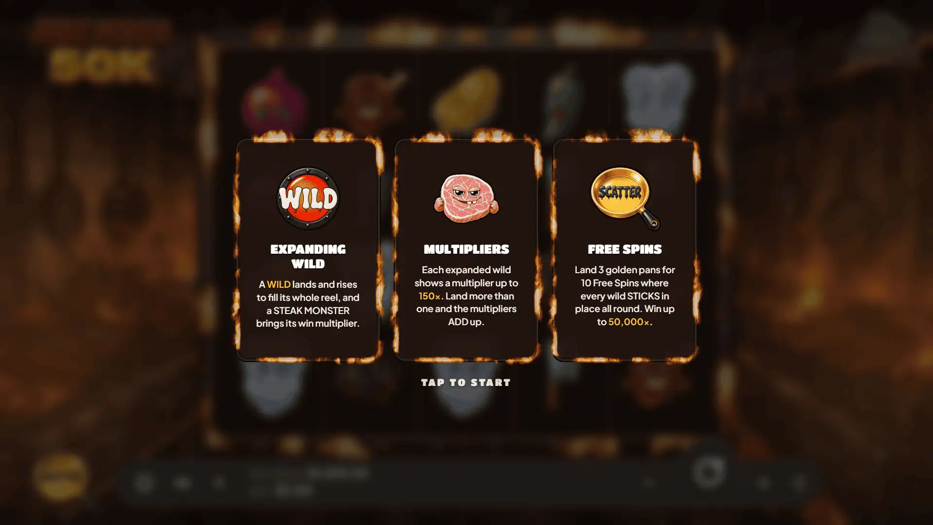 Juicy Steaks 50K slot intro screen